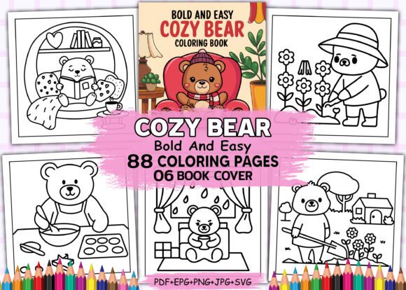 Bold and Easy Cozy Bear Coloring Pages