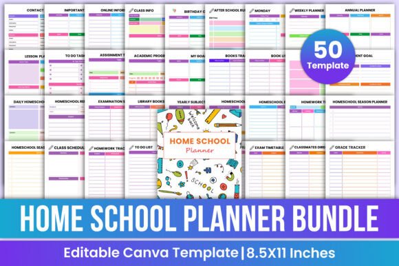 Home School Planner Bundle Canva Kdp