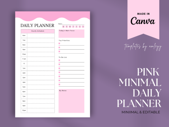 Pink Minimal Daily Planner Template